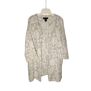 Tahari Linen Cotton Longline Jacket Womens Sz L Neutral Tropical Minimalist
